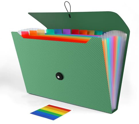 Expanding File Folder, Accordion File Organizer for Sorting Documents and Papers, 13 Pockets File Storage Organizer for Home, Travel and Office Use (Green)
