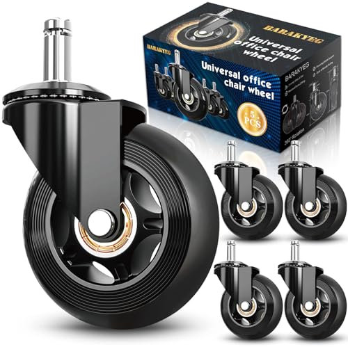 BARAKYEG Ruedas Silla Oficina,5 Piezas Ruedas 11 mm x 22 mm,Ruedas Silla Oficina para Parquet Repuesto Universales Seguro Silencio y sin Arañazos,Ruedas para sillas Oficina Todo Tipo de Suelos,Negro