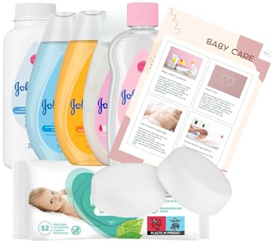 Baby Bath Bundle Set - Complete Newborn Care Kit - Baby Bath, Shampoo, Lotion (300ml), Oil (200ml), Powder (200g) and 52x Wipes Bundled with Sponges