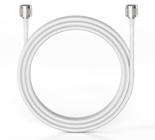 ANYCALL Conector N Macho a N Macho, Cable Coaxial Blanco RG58 de 15 m, cable Alargador Impermeable y Resistente al Agua, Adecuado para Amplificador de Señal de Teléfono Móvil