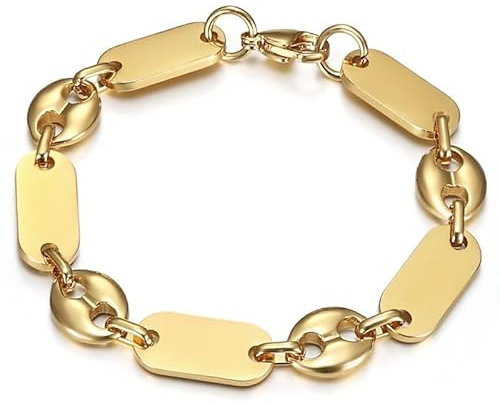 BOBIJOO Jewelry - Baptist Bohnenkette Armband in feingold - Edelstahl - elegant und raffiniert - erhältlich in 7, 9 oder 11 mm - Länge 21 cm