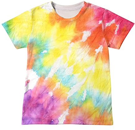 Ybing Tie Dye - Maglietta da bambina 3D colorata Batik Y2K Basic con scollo a O, in cotone, a maniche corte, leggera, sportiva, comoda maglietta a maniche corte, giallo., 120
