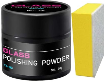 2025 New Glass Scratch Remover Powder Sponge Wipe 30g Car Glass Polishing Powder, Automotive Body Polish Powder, Window Repair Deep Scratch Remover, Sponge Included (1)