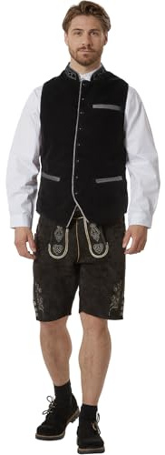 dressforfun Gilet Homme Oktoberfest Noah sans manche, Col montant à motifs, Passepoils élégants, Gilet Traditionnel en velours Costume Bavarois Homme Tenue Oktoberfest Deguisement Adulte Mariage