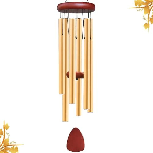 Scacciapensieri, 65 cm in alluminio, 6 tubi in metallo, giochi sonori per esterni, decorazione per giardino, terrazzo con presa per il vento, classico (Oro)