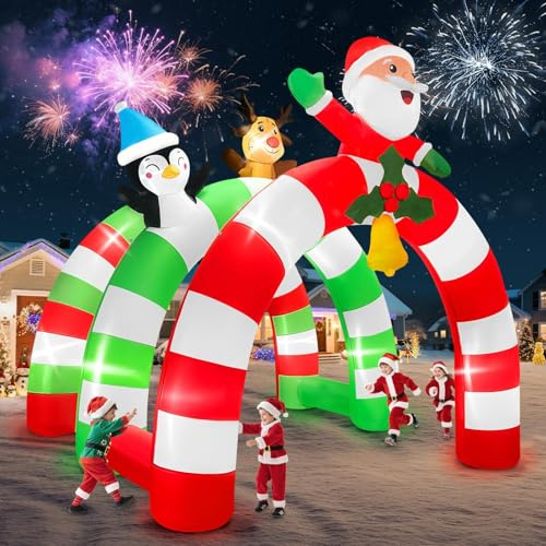 12 piedi Lungo Arco Gonfiabile Natalizio, Kalolary Stereoscopico Babbo Natale Alce Tunnel Gonfiabile Pinguino Arco Gonfiabile Decorazione Natalizia per Esterni Centro Commerciale Prato Giardino Festa