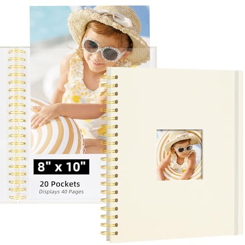 Remowith 8x10 Photo Album 20 Pockets Linen Cover Kids Artwork Beige