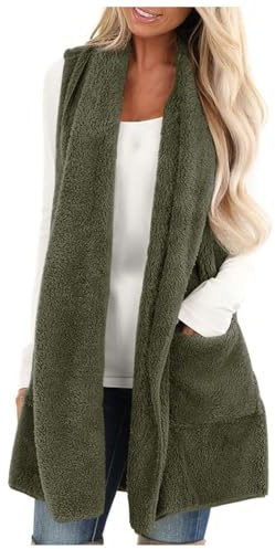 Generico Gilet Donna In Pile Smanicato Invernale Caldo Da Fleece Senza Maniche Lungo Pelliccia Casual Giubbotto Leggero Cappotto Canottiere Maglia