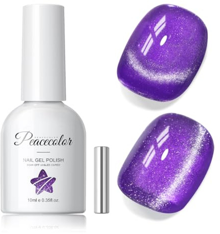 PEACECOLOR 10 ml UV-nagellack Cat Eye Lila, UV-nagellack Magnetisk Glitter, Nagellack Soak Off för nybörjare DIY Nail Art Manikyrsalong