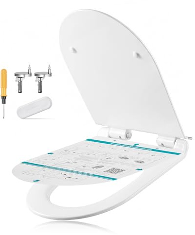 SONGMICS Elongated D-Shape Toilet Seat Soft Close, with Handle, Quick-Release, Universal Toilet Seat, Easy Installation, Duroplast, 300 kg High Load, Heavy-Duty, White BTL102WZ01
