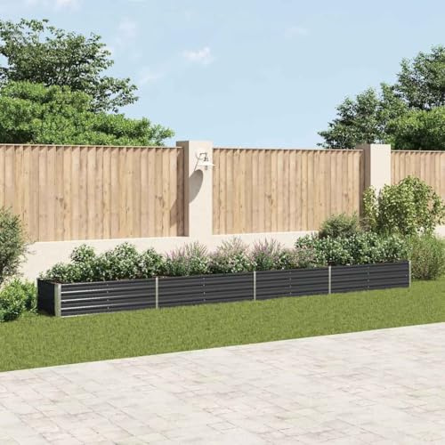 Mokuyary Fioriera da giardino per esterni, fioriera da giardino, fioriera per piantare piante in acciaio zincato, grigio antracite, 600 x 80 x 45 cm