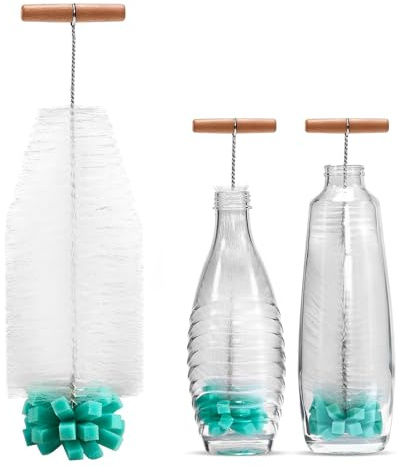 Scovolino per Bottiglie – 32 cm Scovolino per Borraccia con Spugna e Setole, Senza BPA, Impugnatura Ergonomica per Bottiglie in Vetro e Plastica (Bianco)