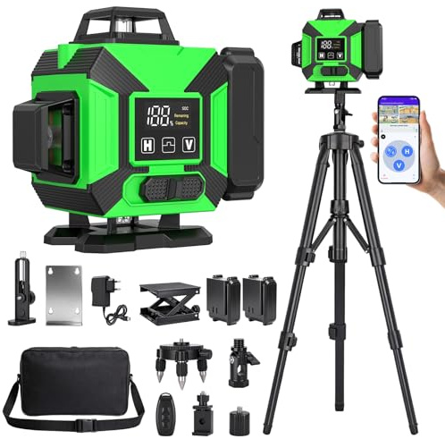 Livella Laser Autolivellante con Treppiede, 4x360° Laser a Linee Incrociate