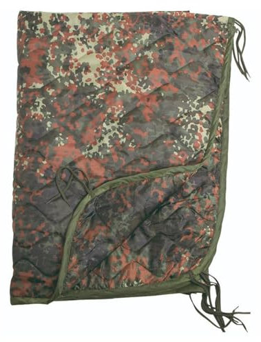 Mil-Tec Poncho Liner Steppdecke • Leichte Outdoor Decke mit Befestigungsbändern + Packsack • Vielseitige Isolierdecke für Trekking, Bushcraft • Campingdecke, Reisedecke, Picknickdecke in Flecktarn