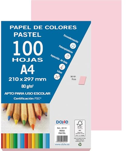 Dohe - Folios Rosa Pastel (100 uds.) - Papeles A4 (21x29,7 cm), Grosor 80 gr/m², Hojas para Imprimir, Dibujo, Manualidades, Decoración, Encuadernación