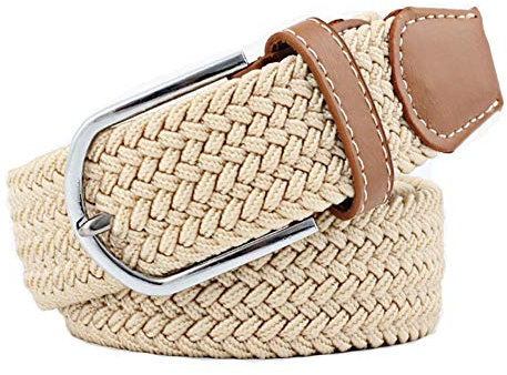Rojeam Elastischer Flechtgürtel Herren Gürtel Damen Stoffgürtel Stretchgürtel Dehnbarer Gürtel Länge 107 cm, Beige Gelb