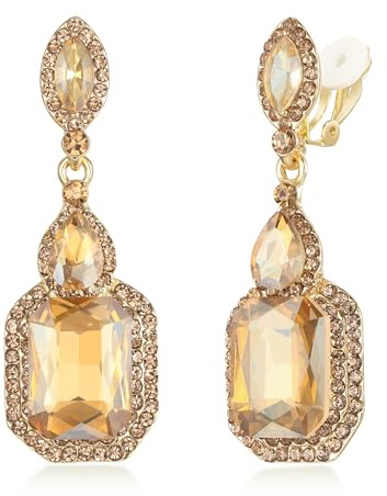 Clearine Pendientes de clip para mujer Crystal Vintage Eelegant Chandelier sin orificios para los oídos para boda Champagn nupcial en tono dorado