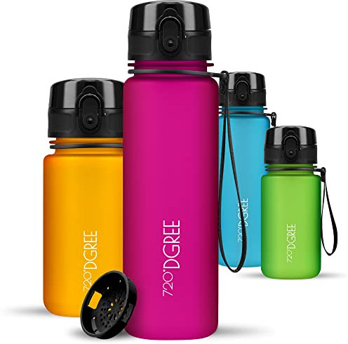 720°DGREE Trinkflasche Kinder 500ml “uberBottle“ softTouch +Sieb - Auslaufsicher, BPA-Frei - Flasche für Schule, Sport, Fitness - Wasserflasche aus Tritan - Schmal, Leicht, Stoßfest, Wiederverwendbar