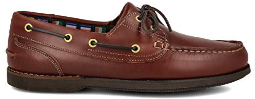 PAYMA - Chaussures Bateau Mocassin de Sport en Cuir pour Hommes. Grandes Tailles. Cuir huilé. Semelle en Caoutchouc. Cognac Lacets, EU 45