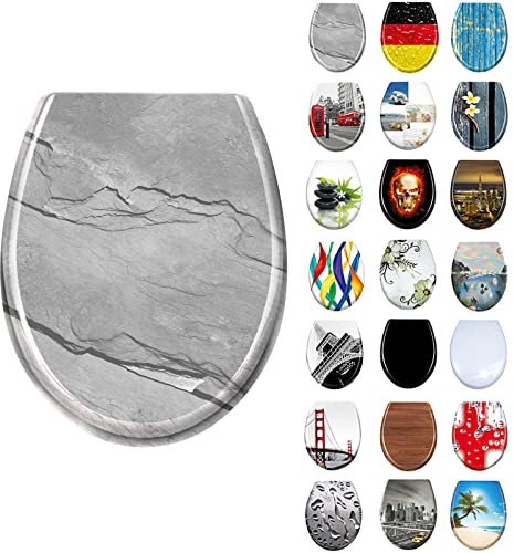 LARS360 Copriwater per Sedile WC, Sedile del Water, Forma Ovale Antibatterico Coperchio Toilet con Chiusura Ammortizzata (Grigio Marmo)