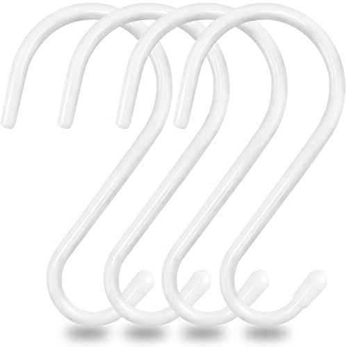 HiGift 6 Inch Large Vinyl Coated S Hooks Heavy Duty S Shaped Hooks for Hanging Plants Basket Lights Clothes Jeans Pot Pan Towels Hats (4pcs White)
