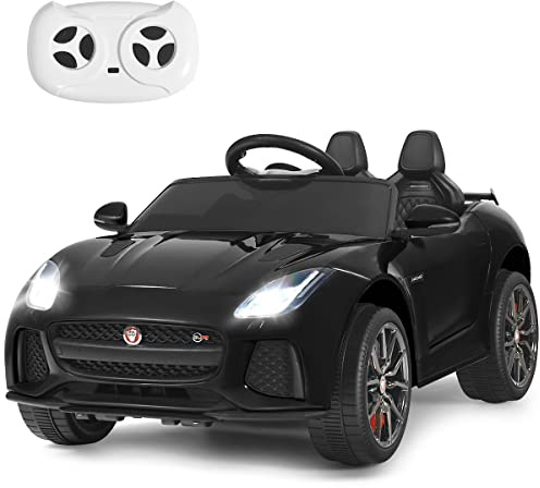 COSTWAY Jaguar Voiture Électrique 12V pour Enfants de 3-8 Ans, avec Télécommande 2.4G, Suspension à Ressorts, Roues Antichocs, 2 Portes Verrouillables, 107,5 x 66 x 50 cm (Noir)