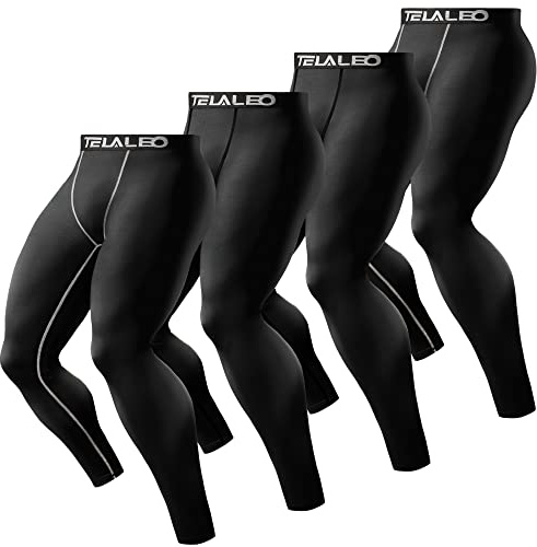 TELALEO 4 Pack Men's Compression Pants Leggings Sports Tights Performance Athletic Baselayer Workout Running 2XL