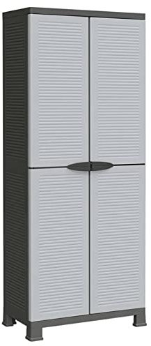 Tidyard Armario de Plástico con 2 Puertas y 4 Estantes Ajustables Armario Estante Almacenaje Armario Herramienta Organizador Hogar Jardín Patio Oficina Garaje 68x39x171,5 cm