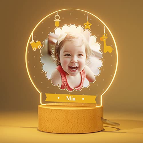 Bemaystar Personalisierte Geschenke Baby Nachtlicht mit Foto und Name - Personalisierte LED Lampe Kinder Geburtstagsgeschenk, Taufgeschenke, Fotogeschenke, Geschenk zur Geburt Junge Mädchen