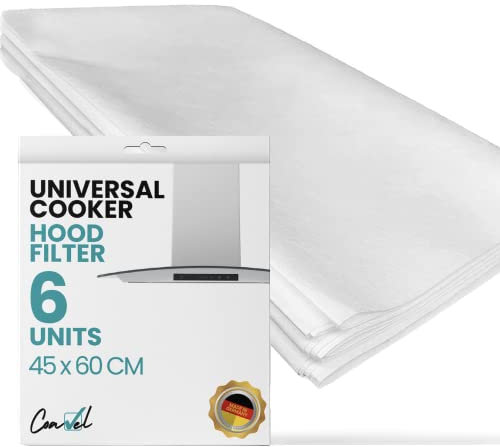 Coavel 6x Filter Dunstabzugshaube zuschneidbar. Papierfilter mit den Abmessungen 45 x 60 cm, passend für jede Küchenhaube. Der Filter ist 1 mm dick und besonders wirksam gegen Fett