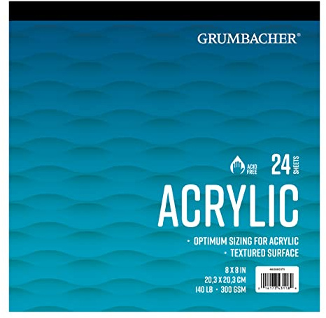 Grumbacher 8 x 8 Acrylic Tape-Bound Paper Pad, 140 lb. / 300 GSM, Tape-Bound, 24 White Sheets/Pad, 1 Each