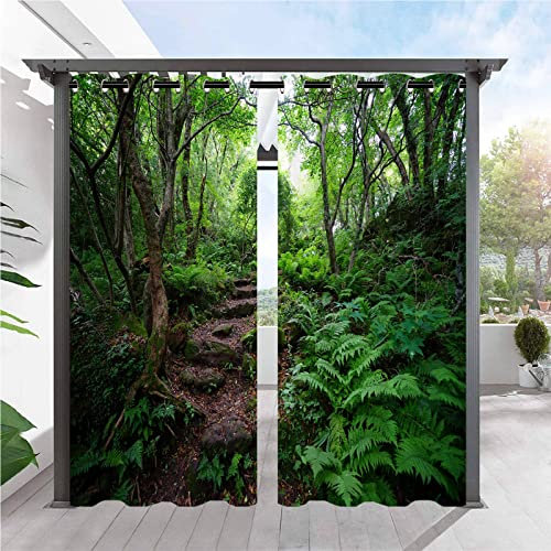 ANHOPE Tropisch Dschungel Wald Baum Pfad Outdoor Vorhänge mit Ösen Oben Wasserdicht Wetterfest Außen Vorhang für Balkon Terrasse Garten Pergola Pavillon Aussen Gardinen 2er Set B132 x H214 cm