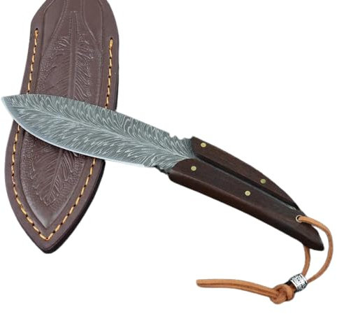 Galica couteau bushcraft lame fixe -20 cm- couteau collection-camping, toutes activités extérieures...-manche bois- étui cuir haute qualité-idée cadeau ; Livré prêt à offrir !!!