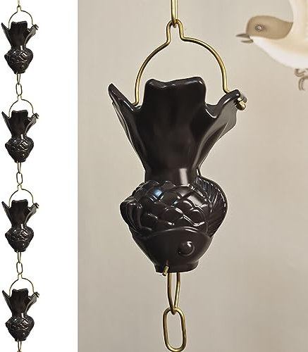 NUNETH Regenkette Regenkette für Außenfallrohre, Dekorative Regenfängerkette in Goldfisch-Lotusform für Villa/Hof/Park, Regensplitter für Die Inneneinrichtung (Color : Style1, Size : 2.4m/7.8 ft)