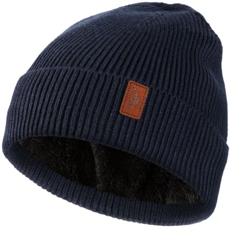 FCHUI Beanie Hat for Men - Winter Knitted Beanie Hat Soft Cuffed Wooly Beanie Classic Winter Hats with Stretchy Fleece Lined (Dark Blue)