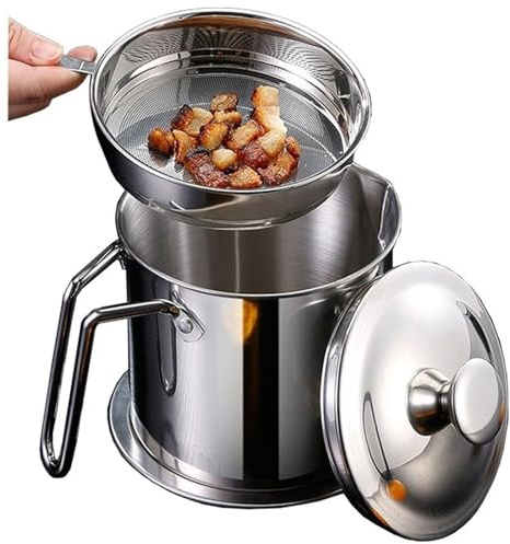 Filtro Separatore di Grassi Barattolo Contenitore Colino Olio Separatore Grasso Ciotola Separatore Grasso in Acciaio Inox Filtro Grease Multifunzione Colino Zuppa Grasso per Friggitrice(1.8L)