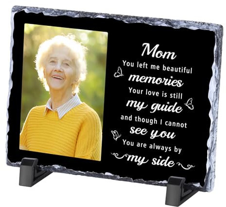 WACAR Plaque commémorative personnalisée, cadre en ardoise avec texte photo, cadeaux commémoratifs personnalisés pour la perte d'un être cher, décorations de cimetière pour tombe