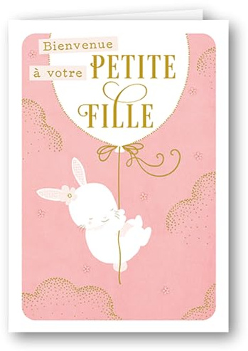 Editions Cely Carte FÉLICITATIONS NAISSANCE BÉBÉ FILLE - toucher Velours - dorures Or - gaufrage relief - enveloppe incluse - Format 12 x 17cm - papeterie premium
