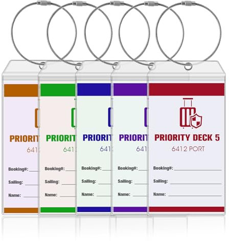 Andibro 5 Stück Kreuzfahrt Gepäckanhänger,19 * 6.4cm Wasserfeste Kofferanhänger mit 5 Verschraubbaren Metallband Transparente Kofferschilder Anhänger Gepack Schild für Koffer Gepack Tasche(B)