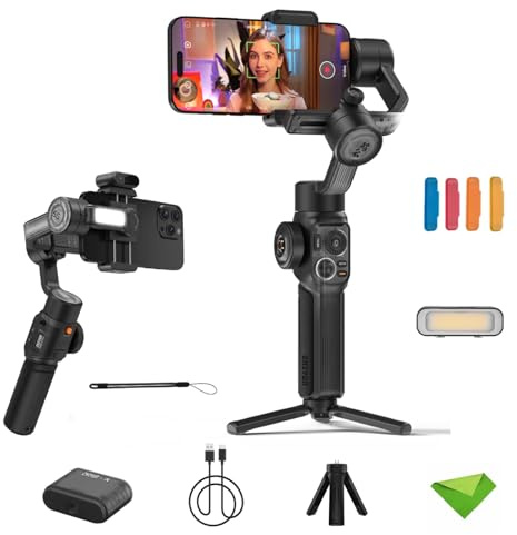 Zhiyun Smooth 5S AI Pro Stabilizzatore cardanico per smartphone, Gimbal telefono a 3 assi, Stabilizzatore telefono con tracciamento AI per iPhone 14 Pro Max Plus 13 12 11 X XR XS, ecc.