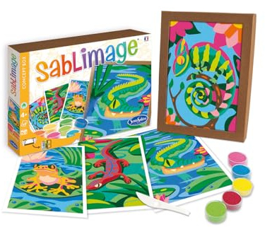 Sentosphere 3908819 Sablimage - Kit de pintura de arena para niños, diseño de reptiles y ranas, kit de manualidades creativo, juego de pintura de arena a partir de 4 años