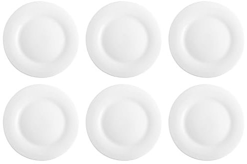 Tradineur - Pack de 6 Platos llanos para postres Modelo Elba - Fabricado en Vidrio Opal - Ideal para cenas familiares y eventos - Ø 20 x 2 cm