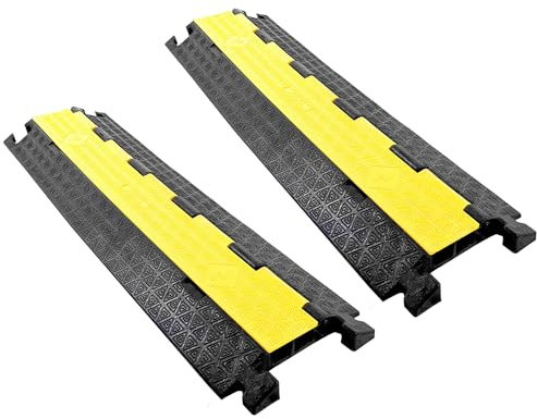 Vilnow 2 tapis de protection pour câbles à 2 canaux, 94 x 25 x 5 cm, protection anti-traversée pour câbles, pont de câbles, pont de câbles extérieur, pour câbles 5T, sol en caoutchouc pour parking