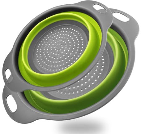 Zeripikfoasp 2 Pezzi Scolapasta Pieghevole, Filtro Cestino Cucina con Manico, Scolapasta in Silicone Pieghevole, Scolapasta Set, Colander Setacci Pieghevole, per Scolare Pasta, Verdura e Frutta