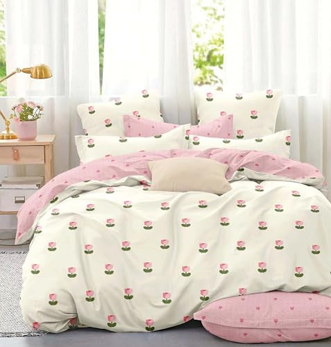 HOPEWAYS Copripiumino con Motivo a Cartone Animato Carino 140x200cm + 2 Federe - Set di Biancheria da Letto in Microfibra a 100 Fili con Chiusura a Cerniera per Ragazzi Ragazze Donne (À Fleur)