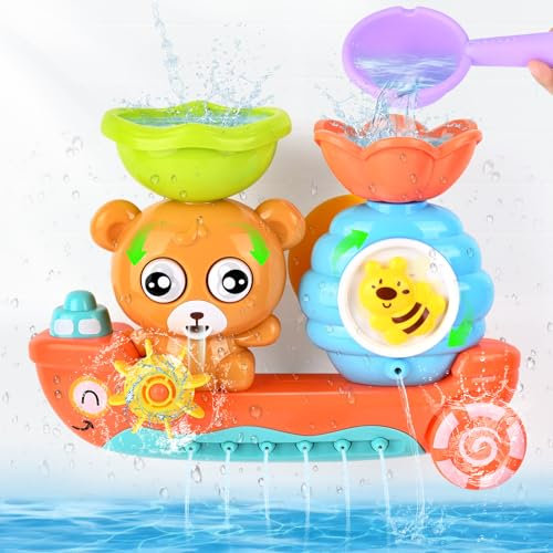 Gaethra Badewannenspielzeug, Badespielzeug Baby ab 1 Jahr, Wasserspielzeug Kinder Spielzeug ab 1 2 3 4 Jahr Mädchen Junge, Badewannen Spielzeug mit Saugnapf, Badespielzeug für Jungen Mädchen Geschenk