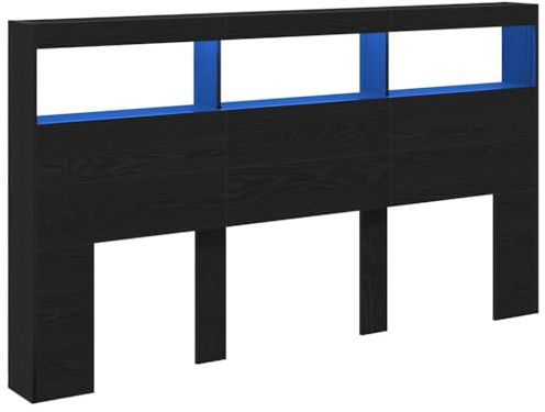vidaXL Headboard Cabinet with LED Black Oak 180x17x102 cm, bed headboard, LED headboard, bedroom cabinet, bed headboard cabinet, bed cabinet
