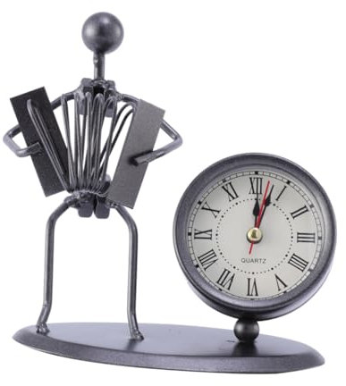 ULTECHNOVO Reloj De Mesa Vintage De Hierro Estilo Acordeón Sin Batería, Despertador Metálico Analógico para Oficina y Hogar, Decoración Retro Artesanal para Escritorio, Estudiantes y Familias