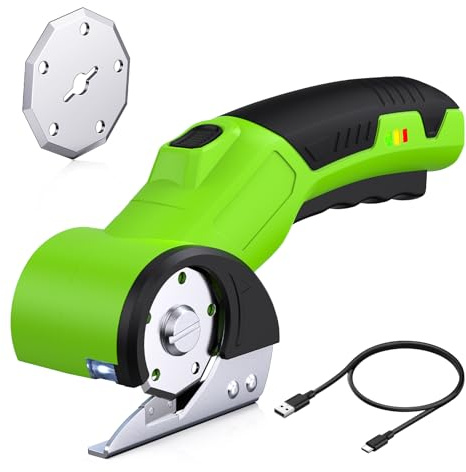 Snorthy Elektrische Schere, Mini-Kartonschneider mit Ersatzklinge, wiederaufladbares Schneidewerkzeug mit Sicherheitssperre & LED-Licht, Mehrzweckschere zum Schneiden von Karton, Stoff, Leder