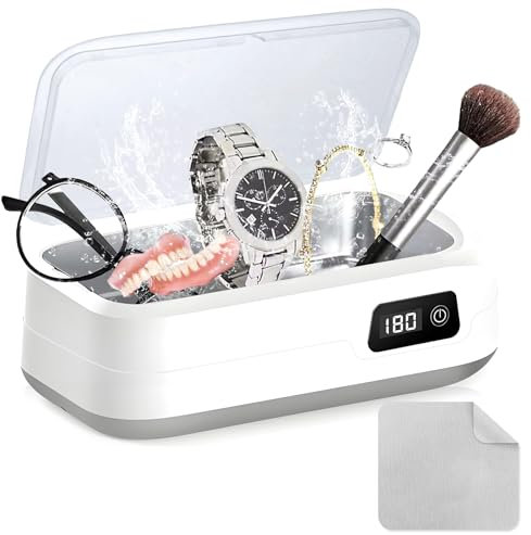 Limpiador Ultrasonidos - 640 ml Ultrasonidos Limpieza Limpiador Gafas, 49kHz Ultrasonic Cleaner Portátil Limpiador Ultrasónico para Plata Joyeria Gafas Joyas Dentaduras Anillos Relojes